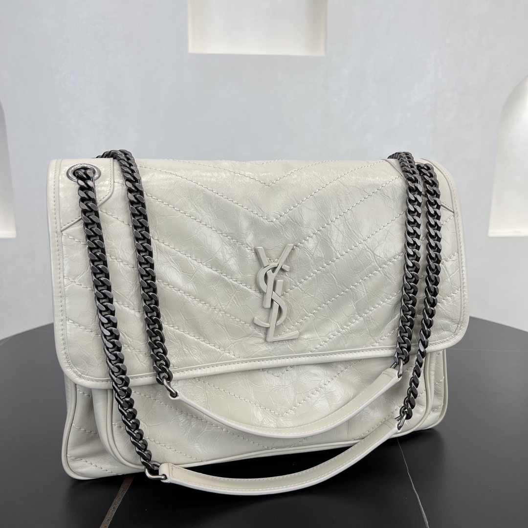 Saint Laurent Niki Large Vintage Calfskin Handbag Shoulder Bag White 498883